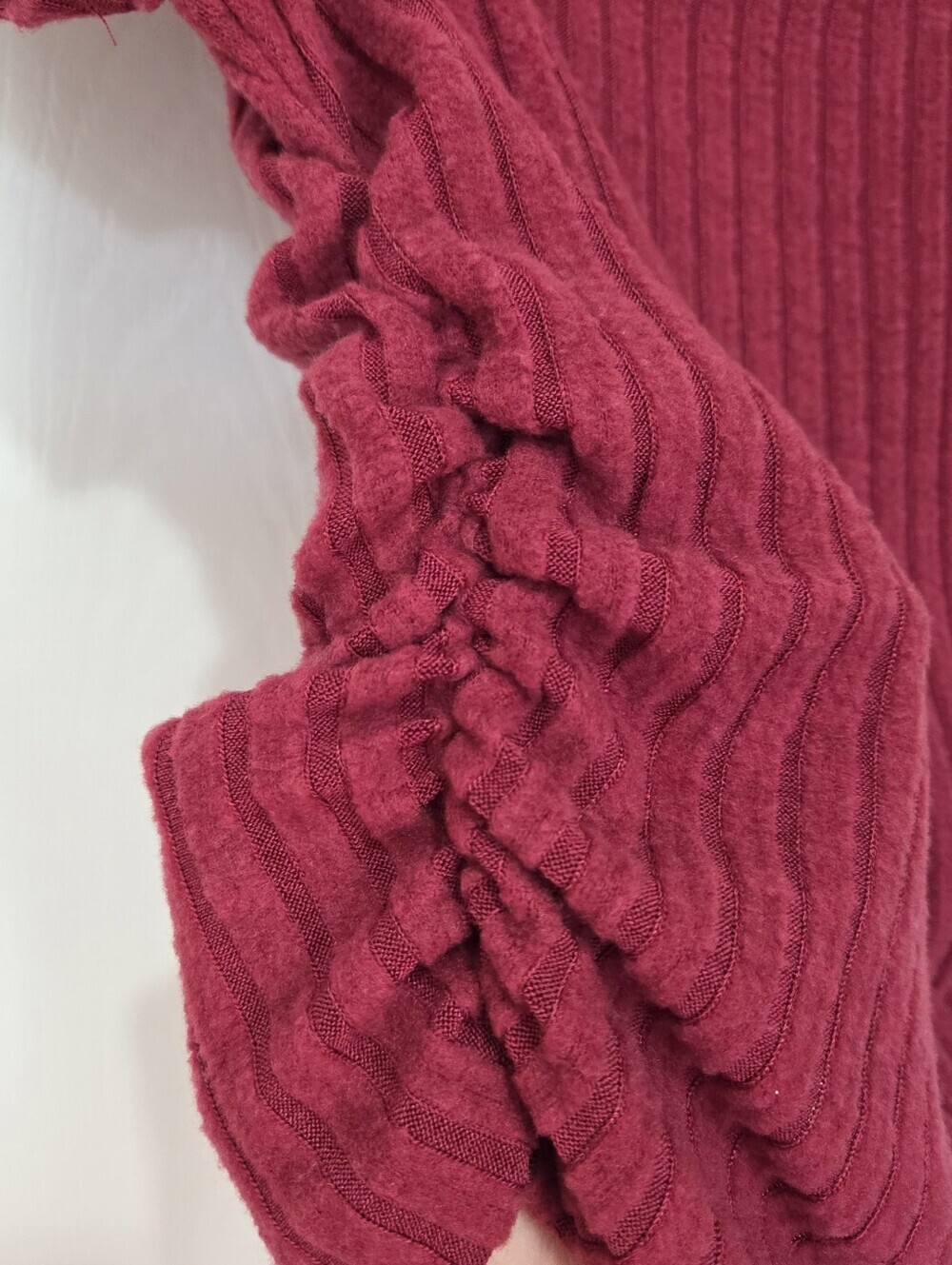 Women Ruched Side Soft Rib-knit Square Neck Crop Red Top Size Small - Picture 3 of 6